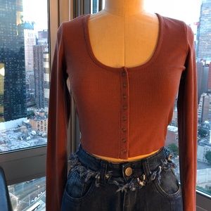 Button up long sleeve crop top